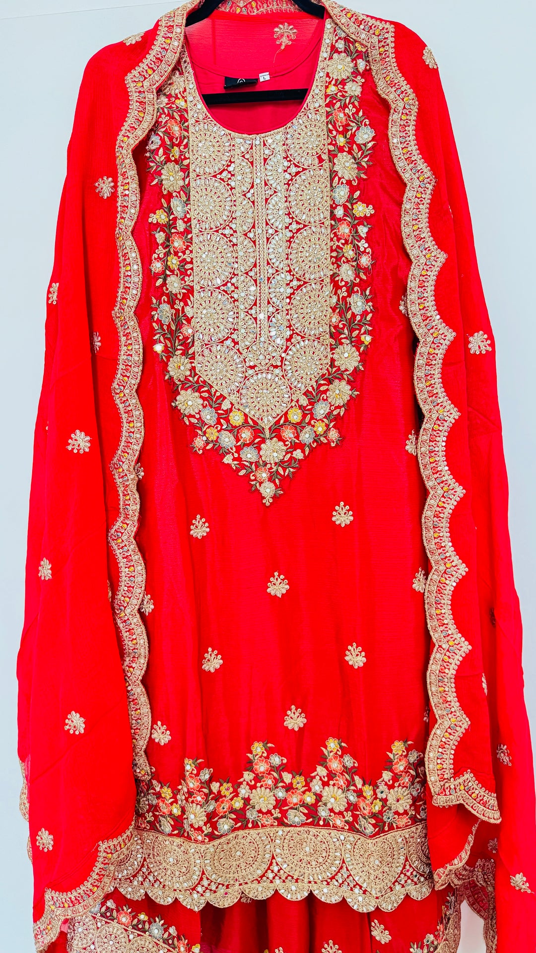 Al Seef Rust Embroidered Festive Wear A Line Kurta Skirt Set