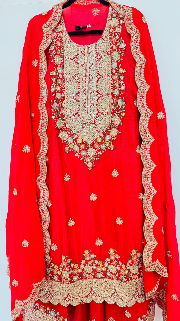 Al Seef Rust Embroidered Festive Wear A Line Kurta Skirt Set