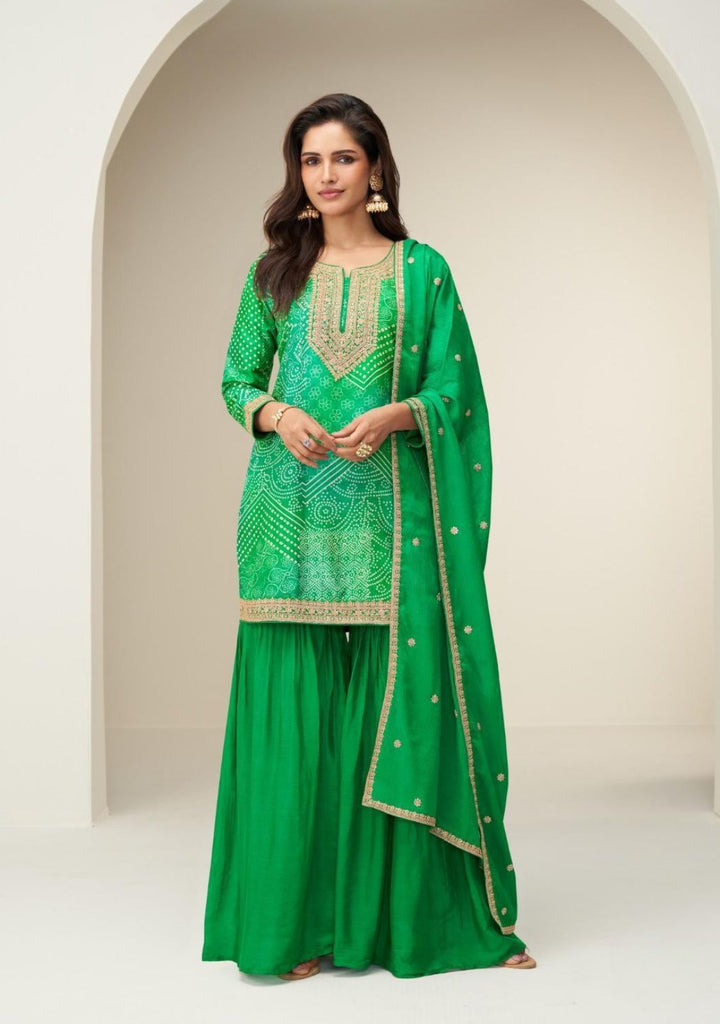 Emerald Souk Green Festive Wear Printed Palazzo Suit Set