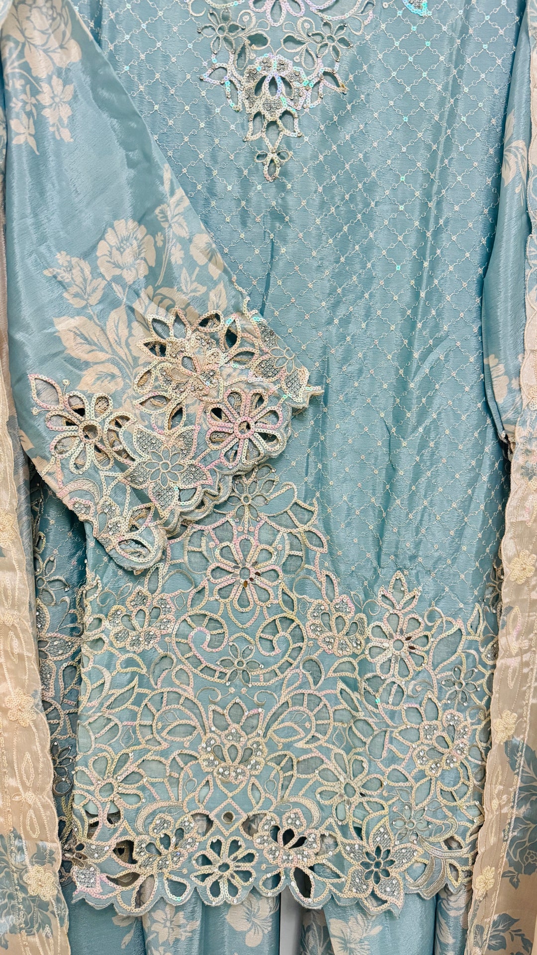 Noor Al Dubai Light Blue Itra Cutwork-Palazzo Set