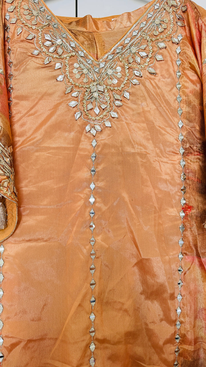 Golden gotta patti party wear sharara kaftan set