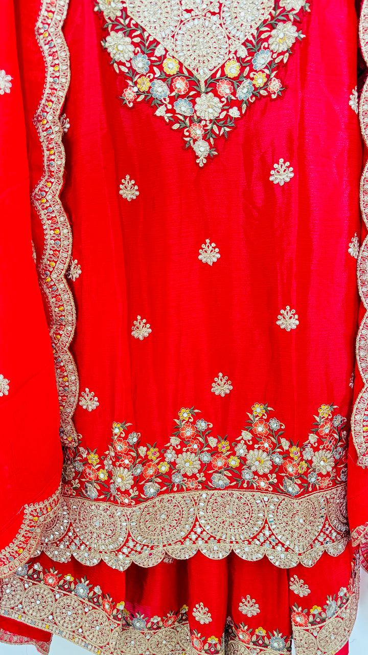 Al Seef Rust Embroidered Festive Wear A Line Kurta Skirt Set