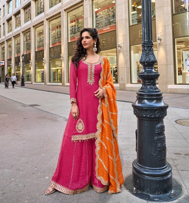 Dubai Blush Hour Embroidered  Palazzo Suit Set