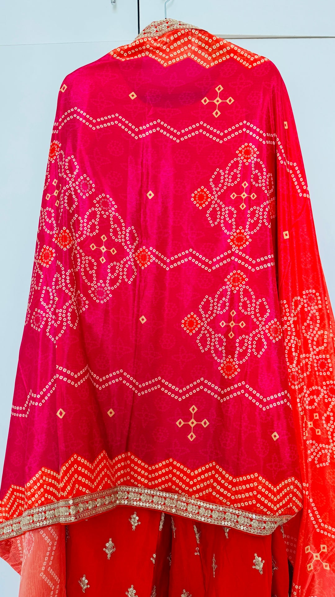 Global Village Heavy Embroidered Orange and Pink Festive Palazzo Suit Set