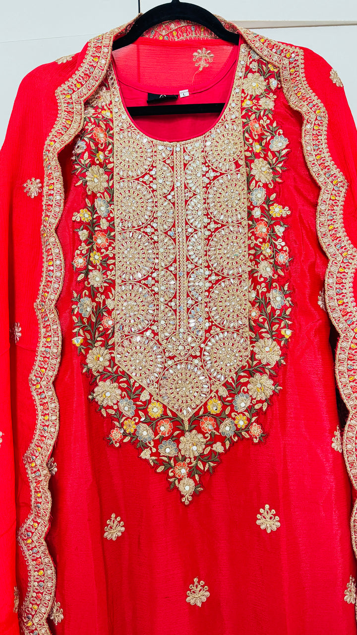 Al Seef Rust Embroidered Festive Wear A Line Kurta Skirt Set